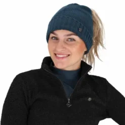 Best Bonnet doublé Teddie Petrol Blue - - Ouverture pour cheveux Bonnets Et Écharpes D'Équitation