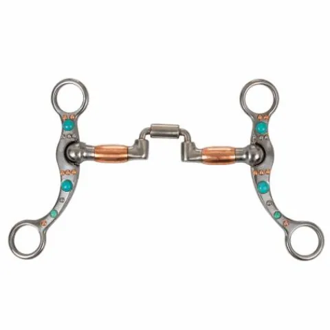 Best Mors correctionnel fer forgé rouleaux cuivre et perles turquoise - Mors Western|Mors Et Embouchures
