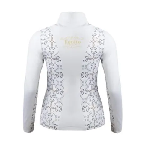 Polo manches longues Blanc/Or - Femme Tenue D'Équitation Femme·Polos Et Chemises