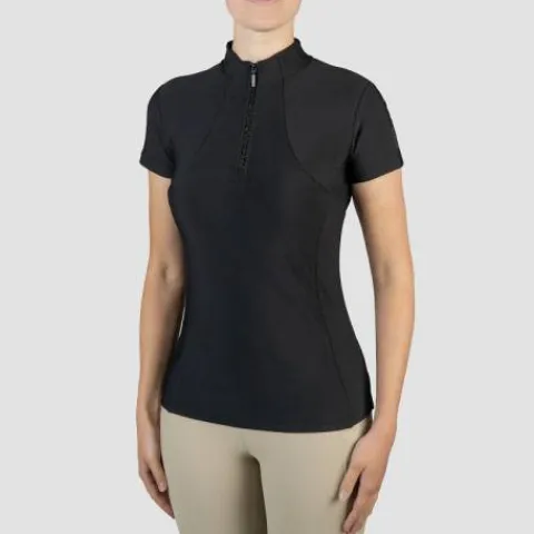 New Polo technique manches courtes zip paillettes - - Tissu respirant Femme Tenue D'Équitation Femme·Polos Et Chemises