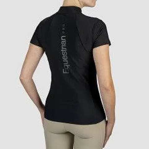 New Polo technique manches courtes zip paillettes - - Tissu respirant Femme Tenue D'Équitation Femme·Polos Et Chemises