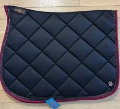 Hot Tapis de selle matelassé noir avec galon bordeaux - - liseré pailleté Tapis De Cso|Tapis De Selle