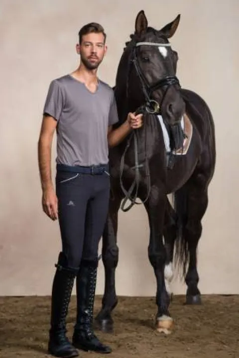 Sale T-shirt équitation manches courtes V-Neck - - Tissu technique Homme Tenue D'Équitation Homme·T-Shirts équitation Homme