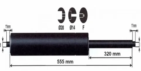 Vérin à gaz 1250n - entraixe 750mm Pièces Détachées Van Et Camion